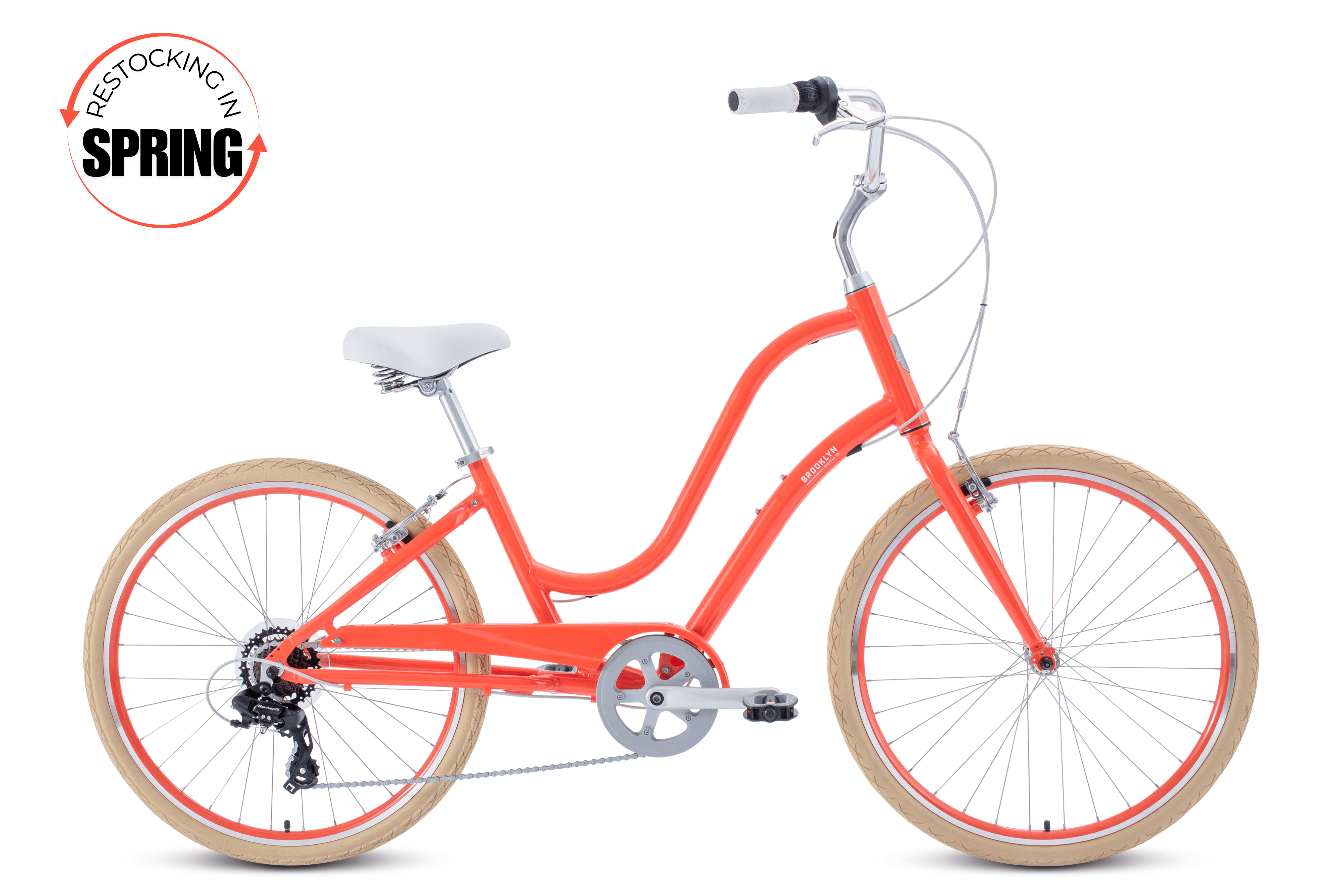 Brooklyn Bicycle Co. Brighton 7 Cruiser | Brighton Bike | Beach Cruiser | Cruiser Bike | Most Comfortable Bike Ever | Comfort Bike | 7D-CRU-CG-W | Gloss Coral Brighton 7 Beach Cruiser